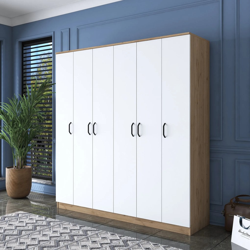 Roupeiro BA114 – Nogueira/Branco – 180x190,8x47,3 cm