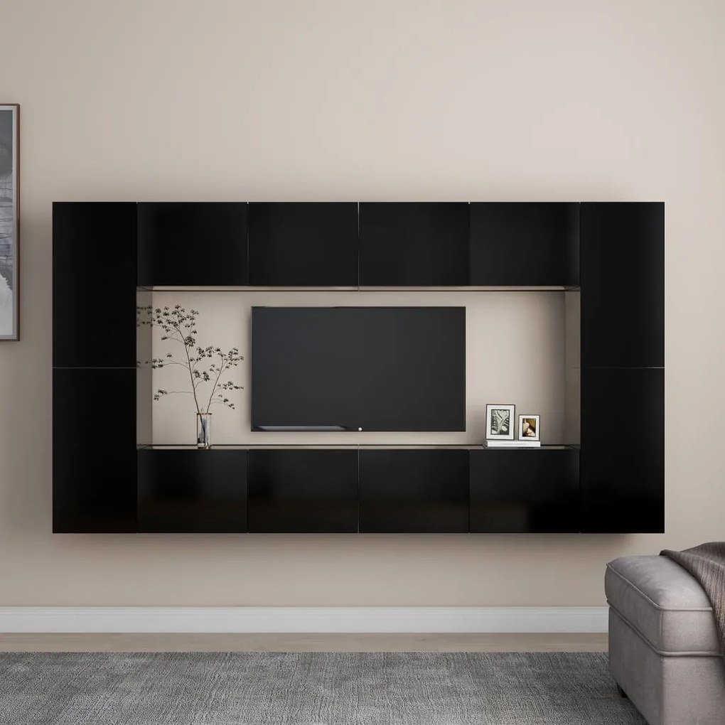 vidaXL 8 pcs conjunto de móveis de TV derivados de madeira preto