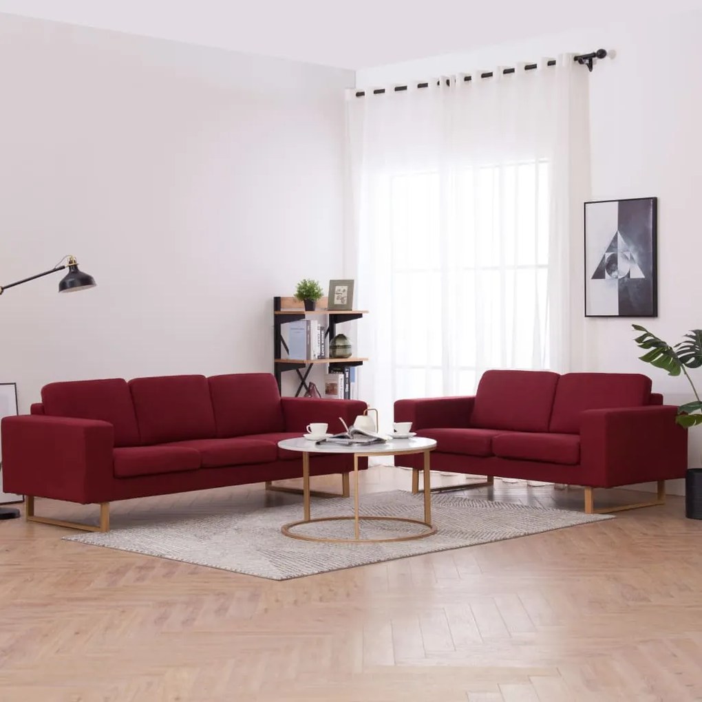 vidaXL 2 pcs conjunto de sofás tecido vermelho tinto