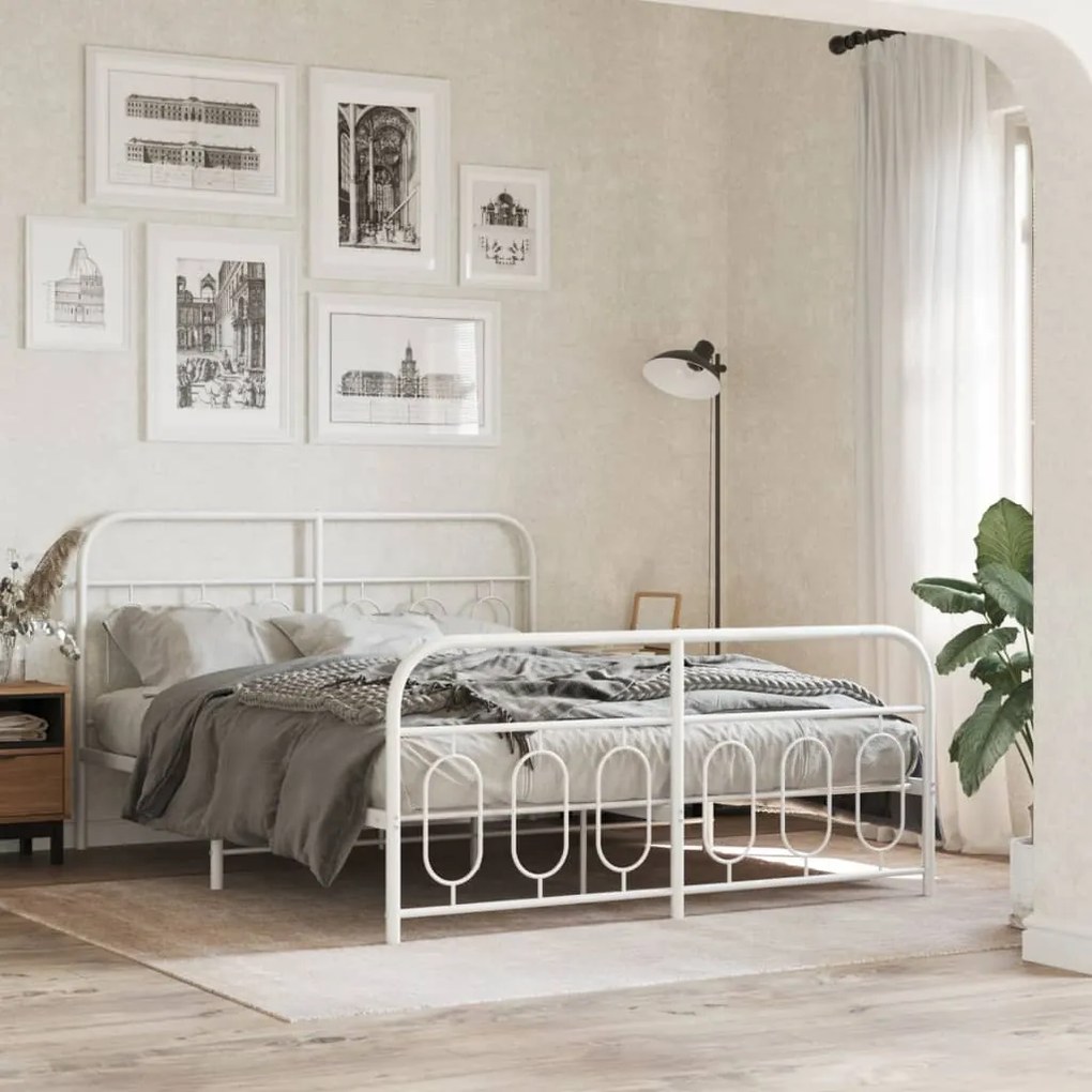 Estrutura de cama com cabeceira e pés 140x190 cm metal branco