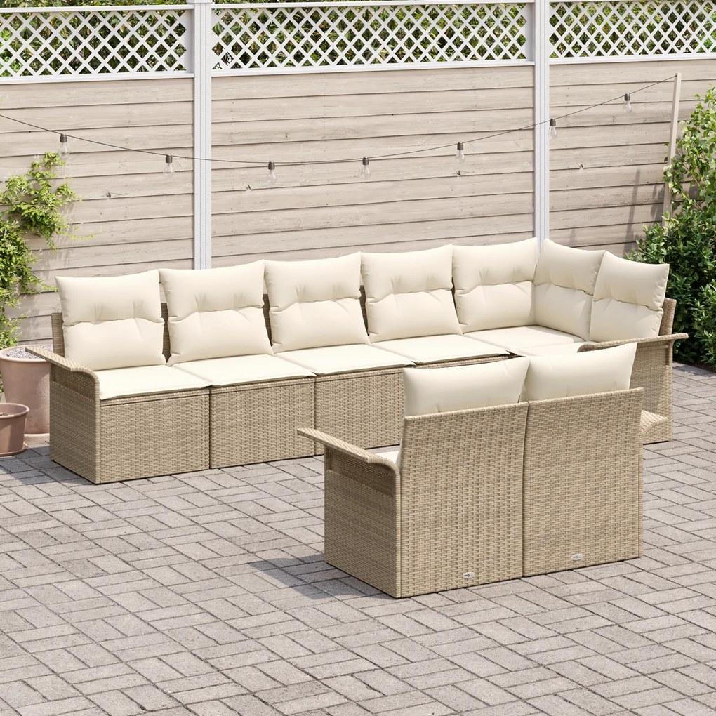 Conjunto de Sofá de Jardim de 8 Peças com Almofadas Rattan Poliéster B