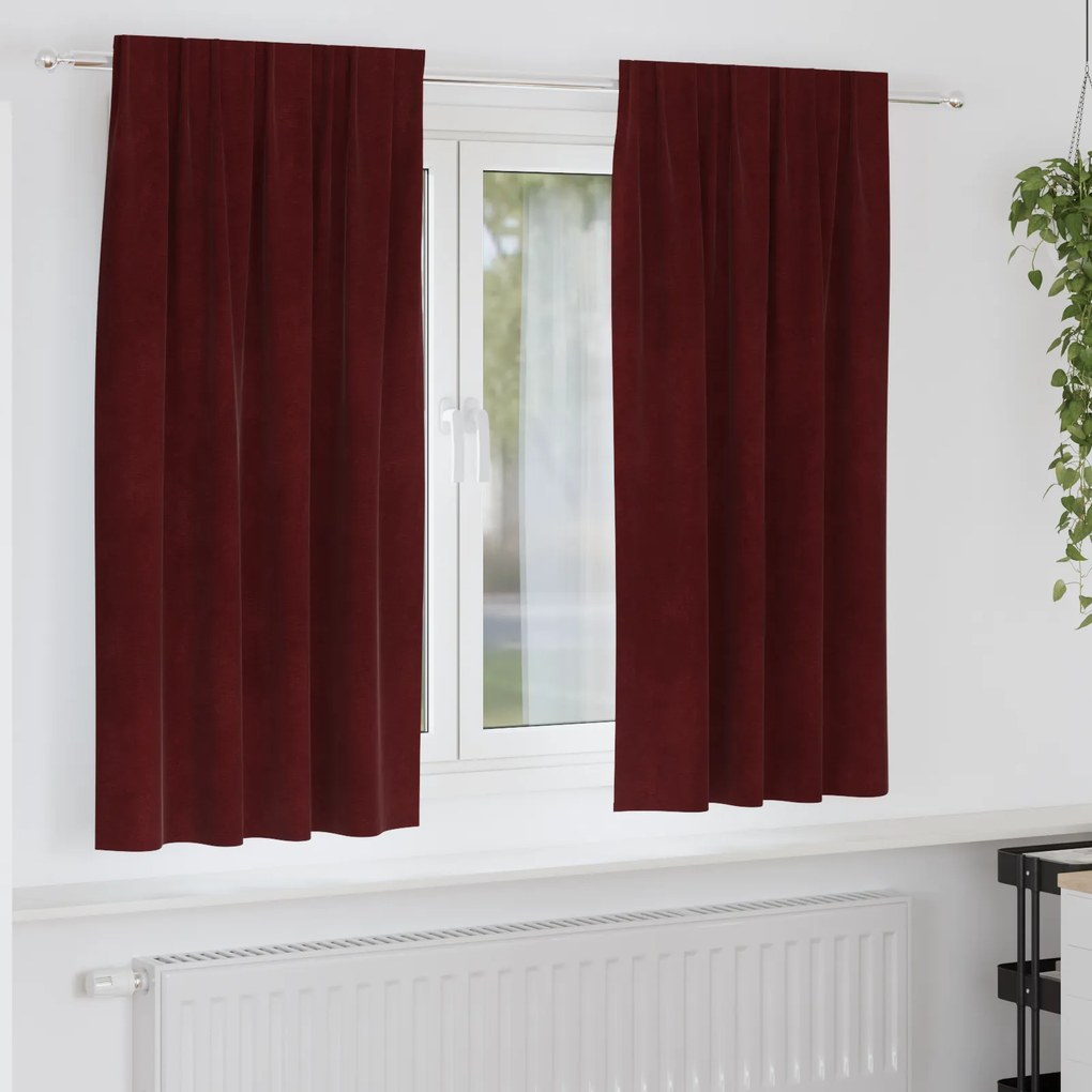 Cortinas Blackout vidaXL com fita superior 2 pcs Vermelho Bordô Veludo