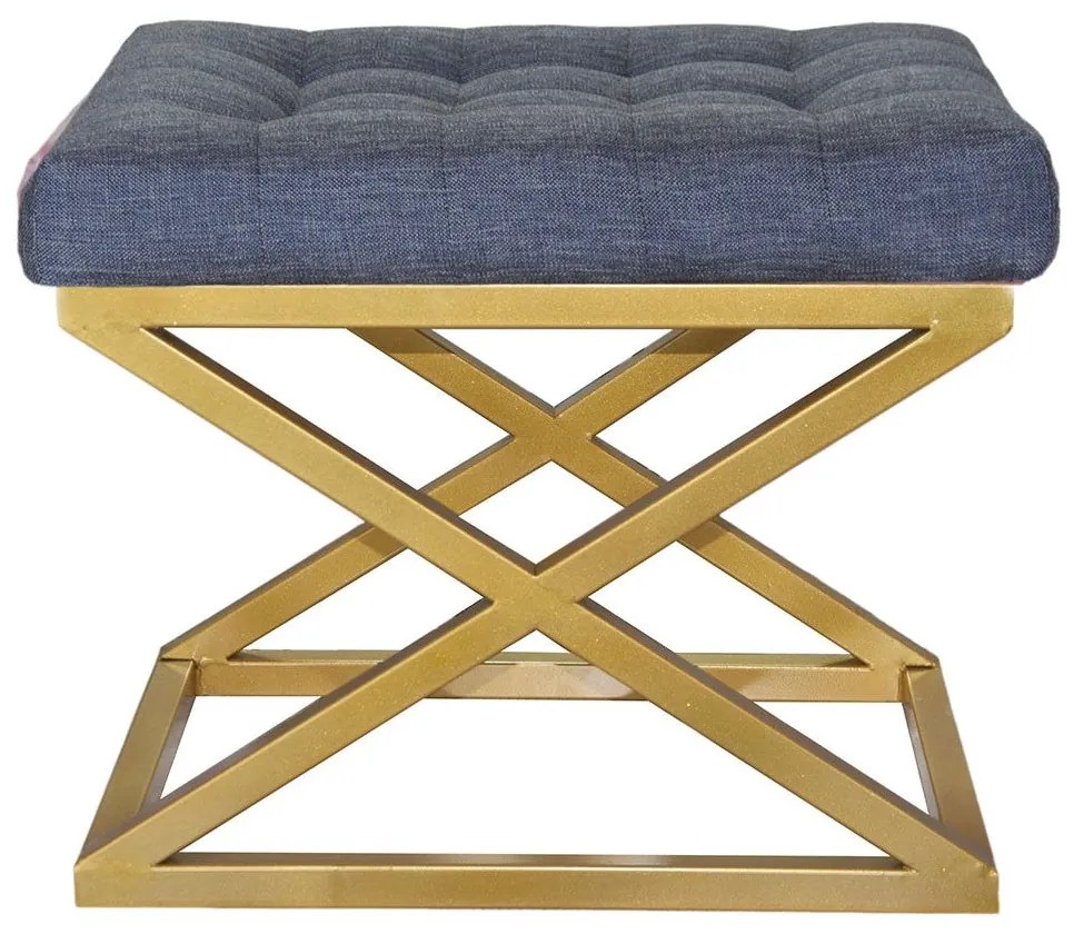 Pouffe Capraz – Dourado e Azul – 50x42x40 cm