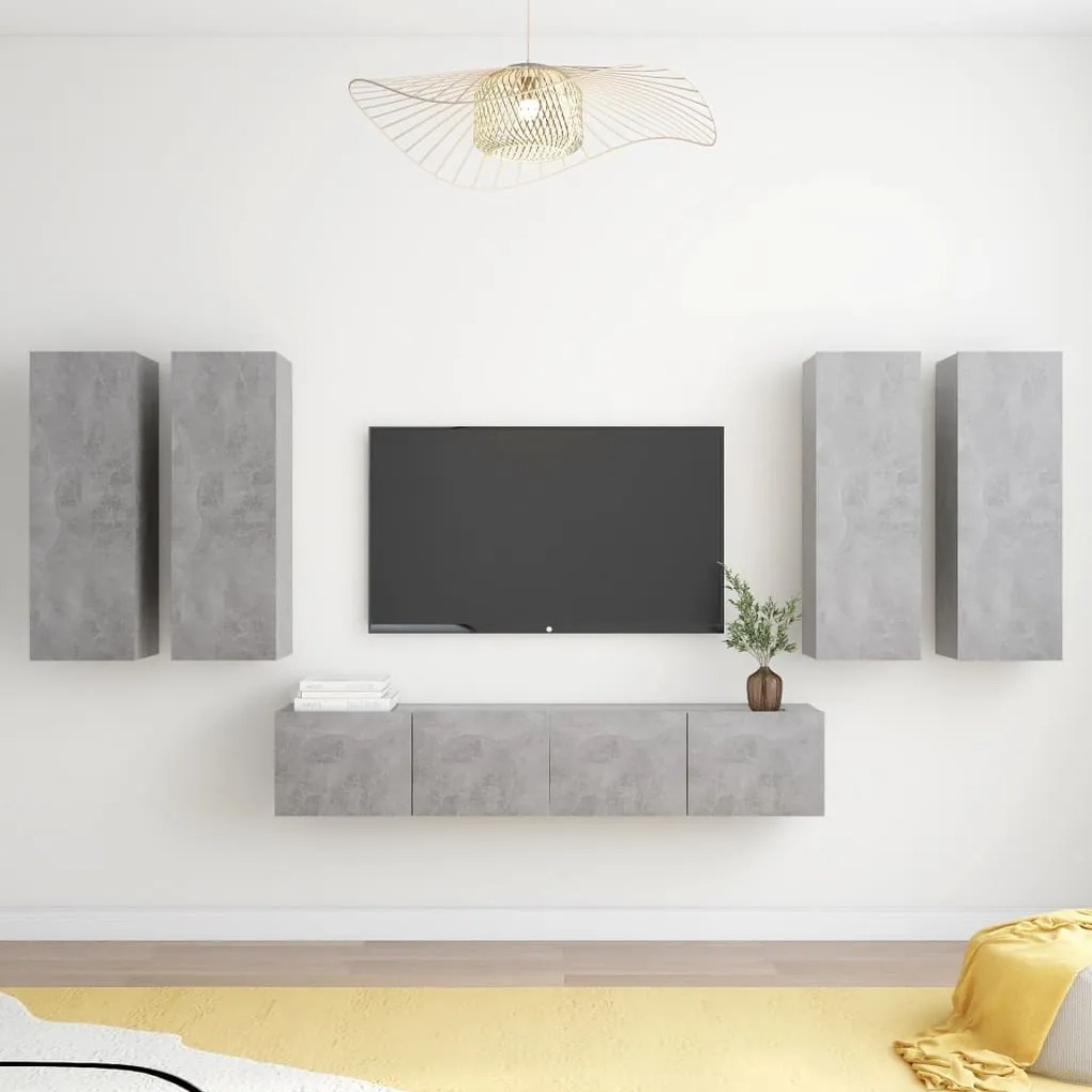 6 pcs conjunto de móveis de TV derivados madeira cinza cimento