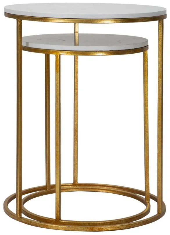 CONJUNTO DE 2 MESAS DE APOIO Ø 52X63-42X53 CM DOURADO E BRANCO
