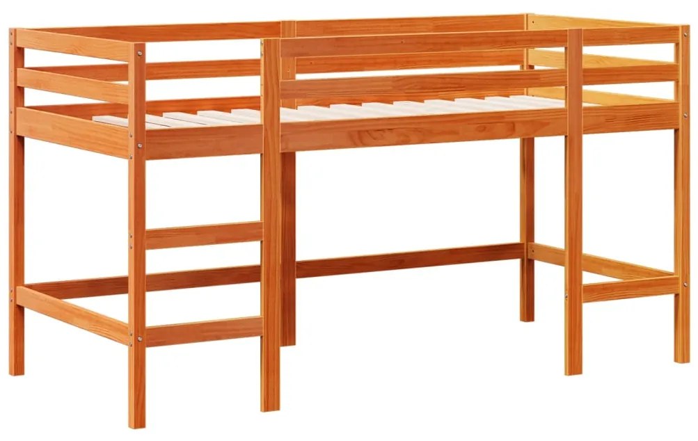 Cama alta p/criança c/escada 90x200cm pinho maciço castanho-mel
