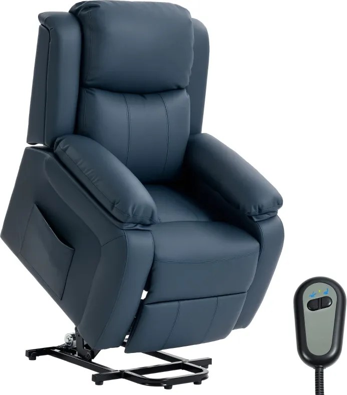 Poltrona Relax Levanta Pessoas com Controle Remoto Reclinação Elétrica de 160° Apoio para os Pés 76x90x105 cm Azul Escuro