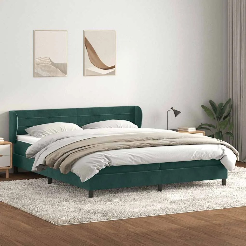 vidaXL Cama com molas/colchões 180x210 cm veludo verde-escuro