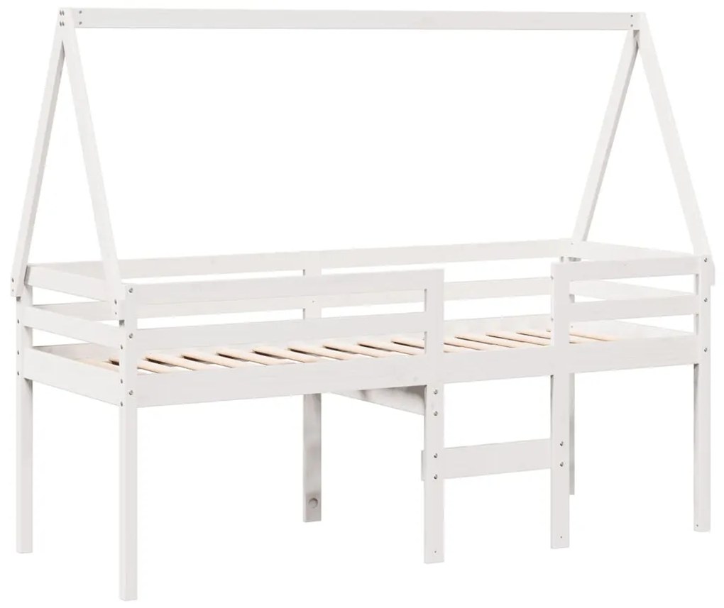 Cama alta com telhado 90x190 cm pinho maciço branco