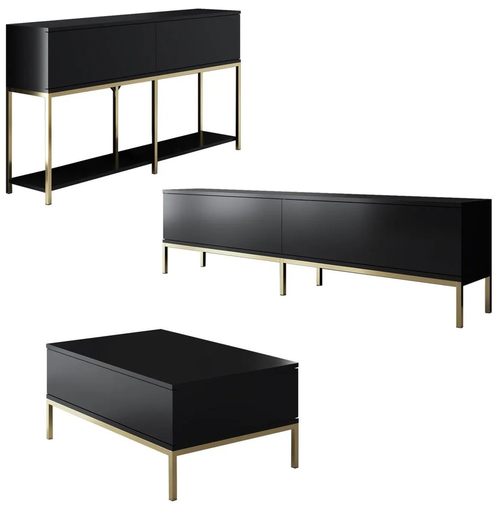 **** Conjunto de Mobiliário de Sala Lord – Preto e Dourado – Medidas V