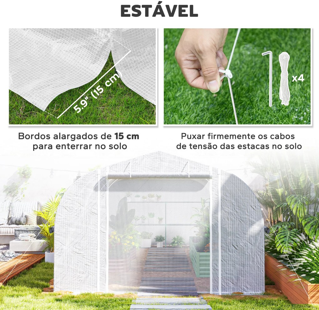 Estufa tipo Túnel 6x3x2 m Estufa de Exterior com 8 Janelas Cobertura d