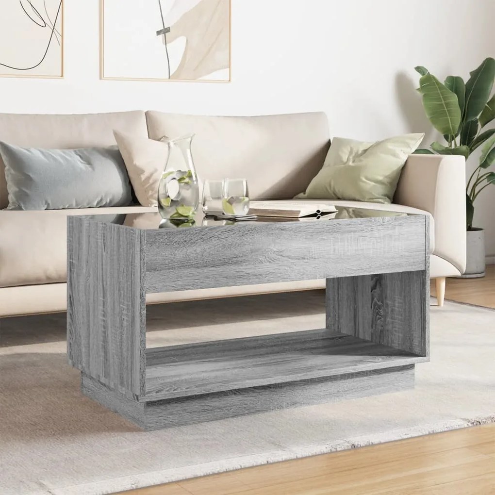 Mesa de centro luzes LED Infinity 90x50x50 cm cinzento sonoma