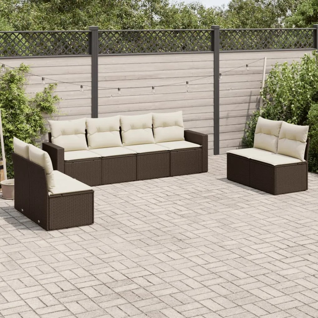 vidaXL 8 pcs conjunto sofás de jardim c/ almofadões vime PE castanho