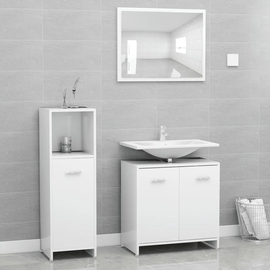 vidaXL 3 pcs conjunto de móveis de casa de banho contraplacado branco