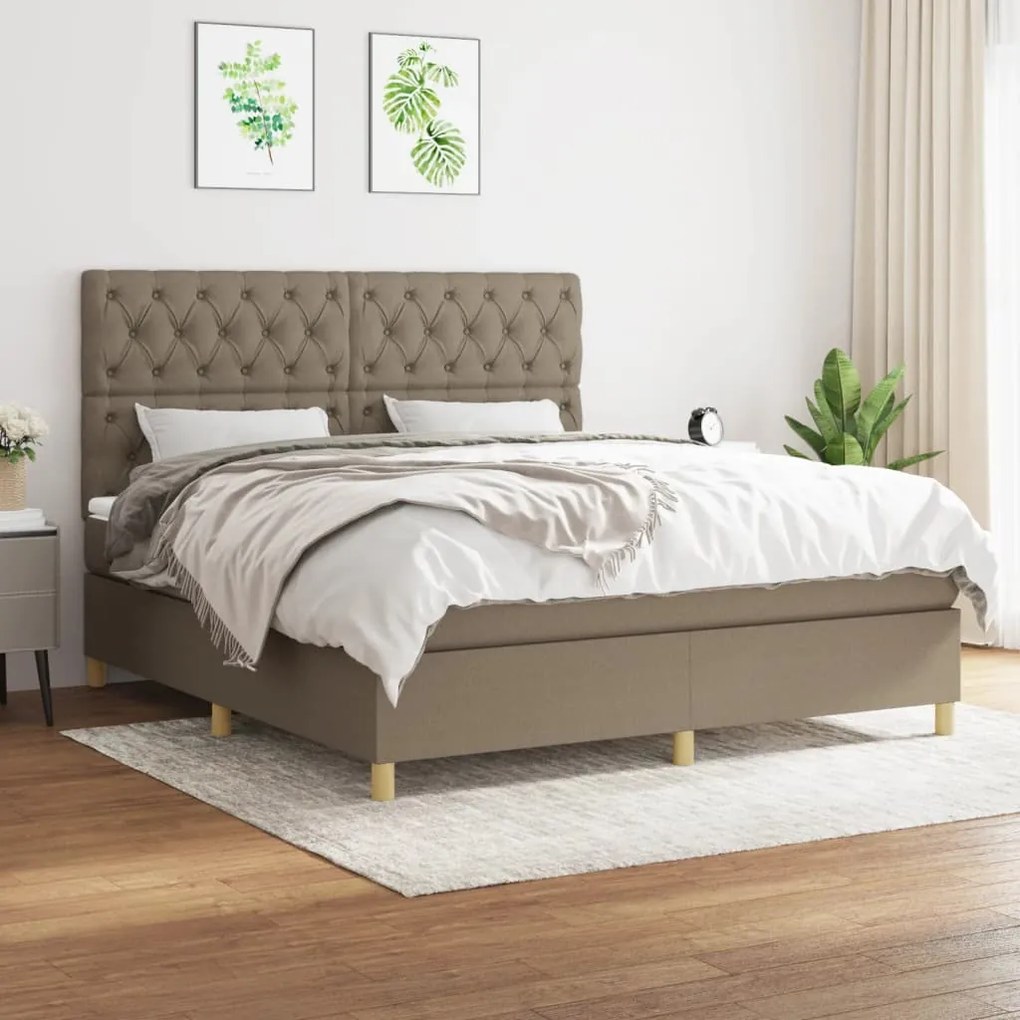 vidaXL Cama com molas/colchão 160x200 cm tecido castanho-acinzentado