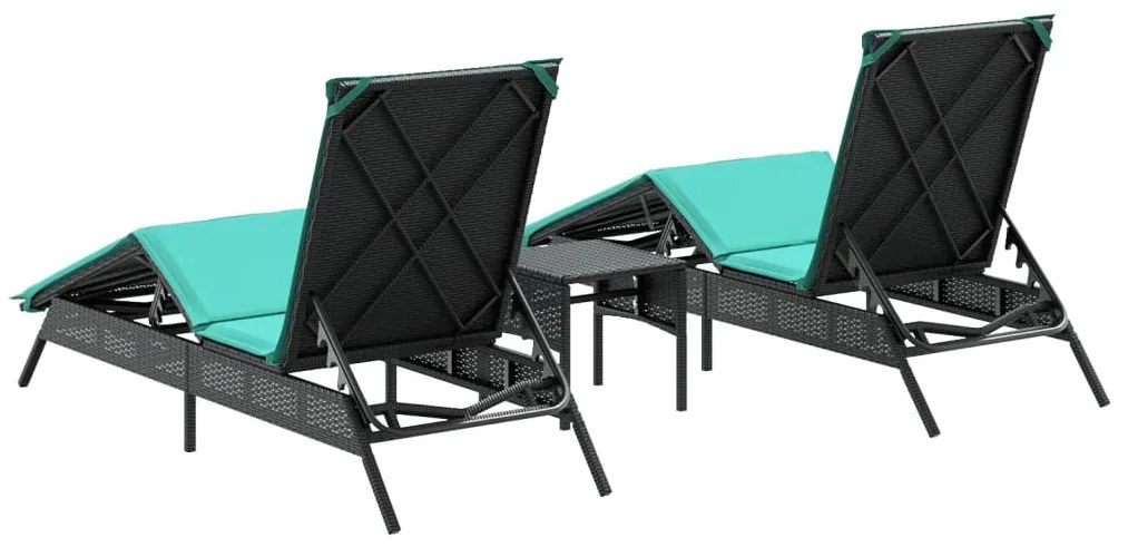 Espreguiçadeiras com mesa 2 pcs vime PE preto