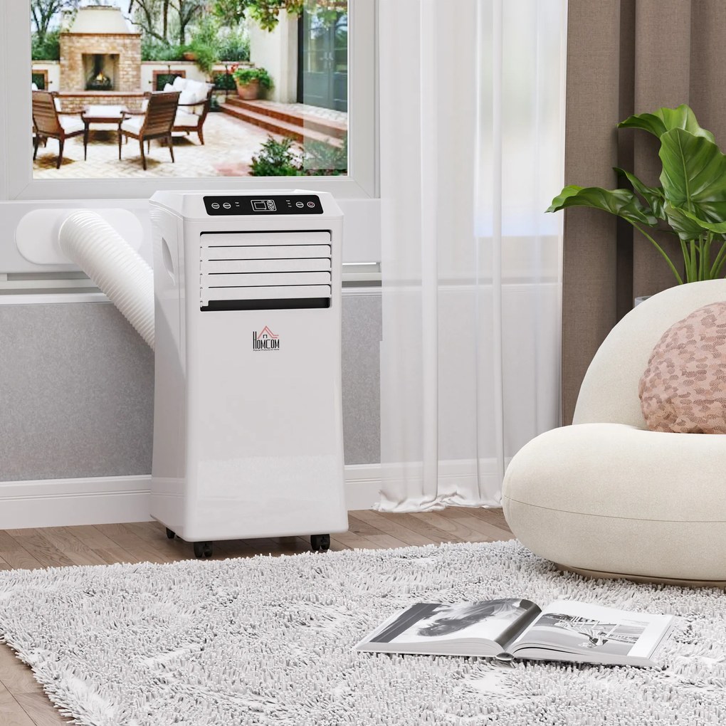 HOMCOM Ar Condicionado Portátil 9000BTU 3 em 1 Refrigerador Ventoinha e Desumidificador com Temporizador Controlo Remoto Potência 1003W Silencioso 35,4x33,8x69,8cm Branco