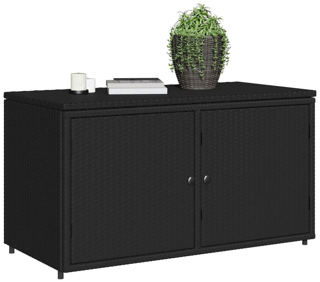 Armário de arrumação para jardim 110x55x60,5 cm vime PE preto