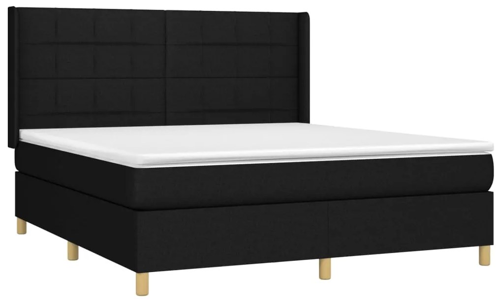 Cama box spring c/ colchão e LED 180x200 cm tecido preto