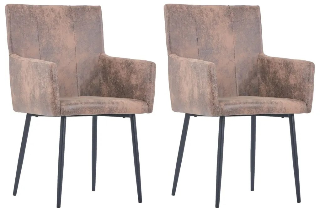 vidaXL Cadeiras de jantar c/ braços 2 pcs camurça artificial castanho