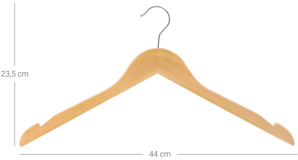 Conjunto de 20 cabides em madeira maciça 44 x 23,5 cm cor natural