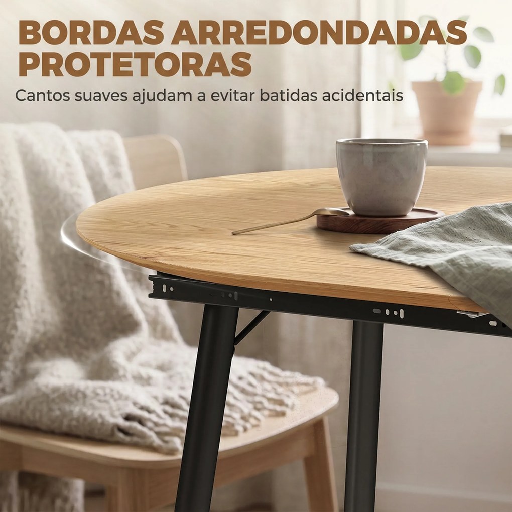 Mesa de Jantar Extensível Oval para 4-6 Pessoas (CADEIRAS NÃO INCLUIDAS) com Pés de Ferro e Bordos Arredondados, cor Carvalho