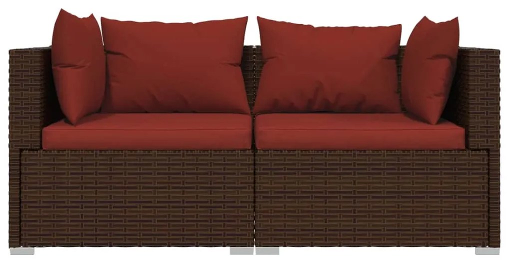 3 pcs conjunto lounge jardim c/ almofadões vime PE castanho