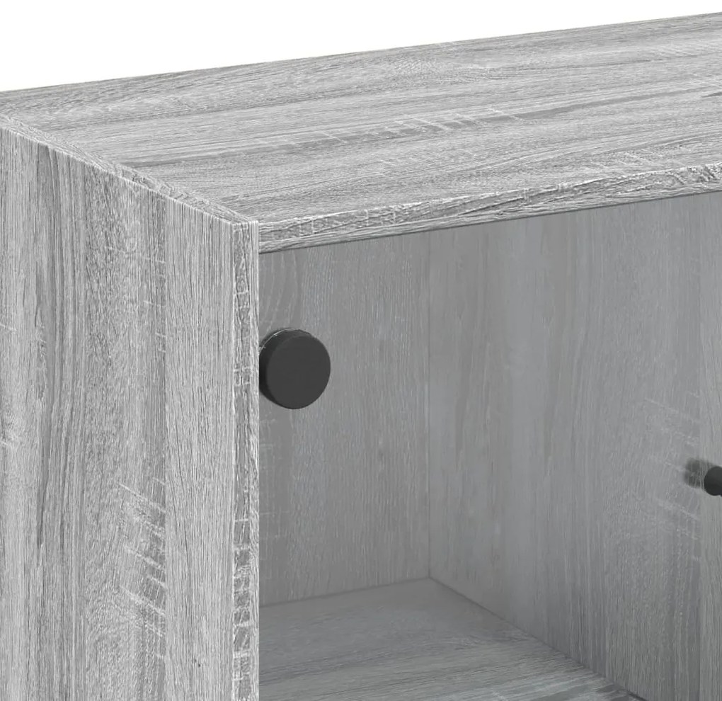 Armário de apoio c/ portas de vidro 68x37x75,5 cm cinza sonoma