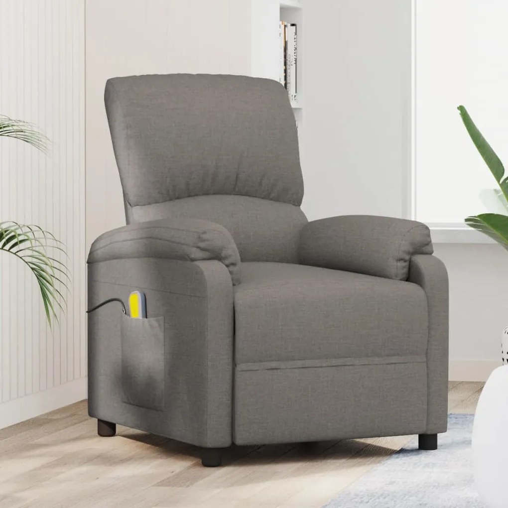 vidaXL Poltrona de massagens tecido cinza-acastanhado