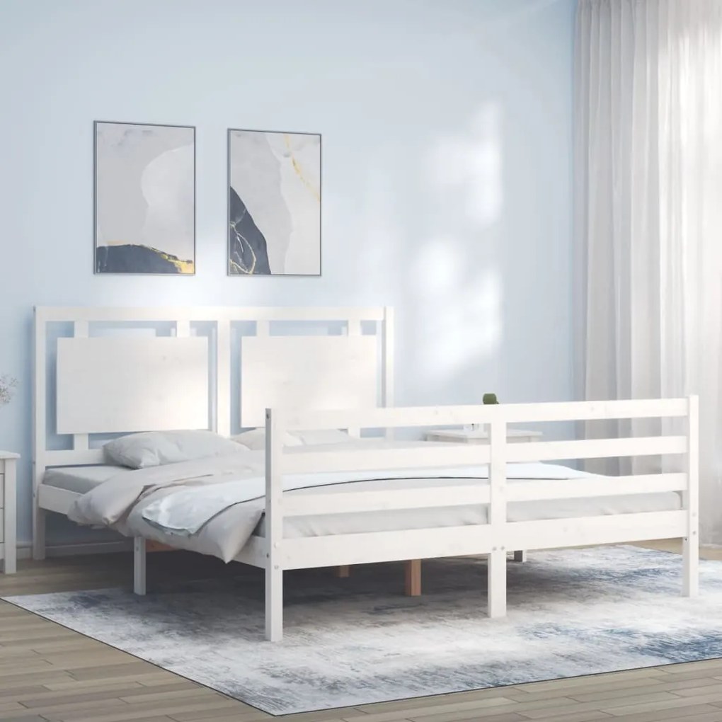 vidaXL Estrutura de cama com cabeceira 160x200 cm madeira maciça