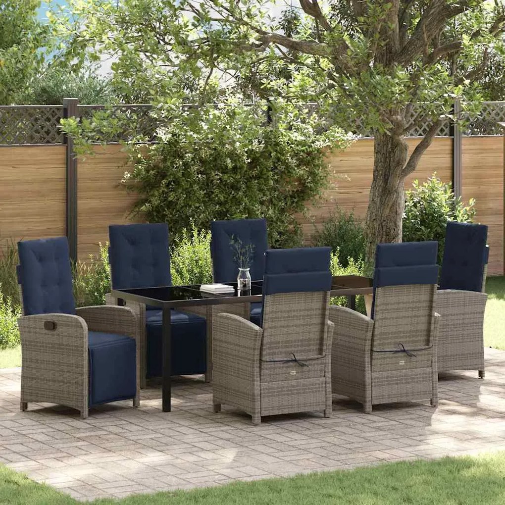 vidaXL Conjunto de Jantar de Jardim 7 Peças em Rattan Sintético Cinza