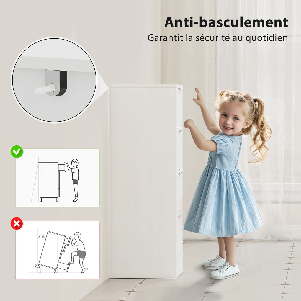 Móvel de casa de banho 29 x 29 x 83 cm, móvel de arrumação com 4 gavetas e puxadores embutidos, branco