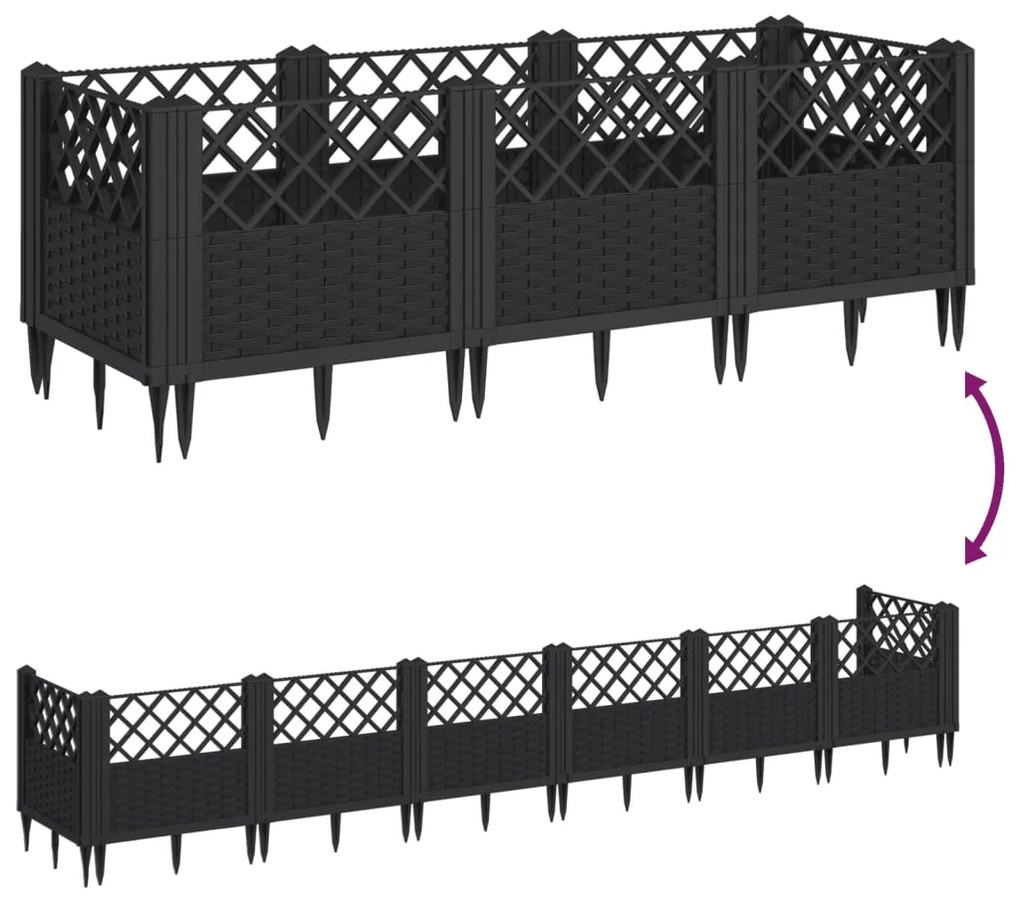 Vaso/floreira de jardim c/ estacas 123,5x43,5x43,5 cm PP preto