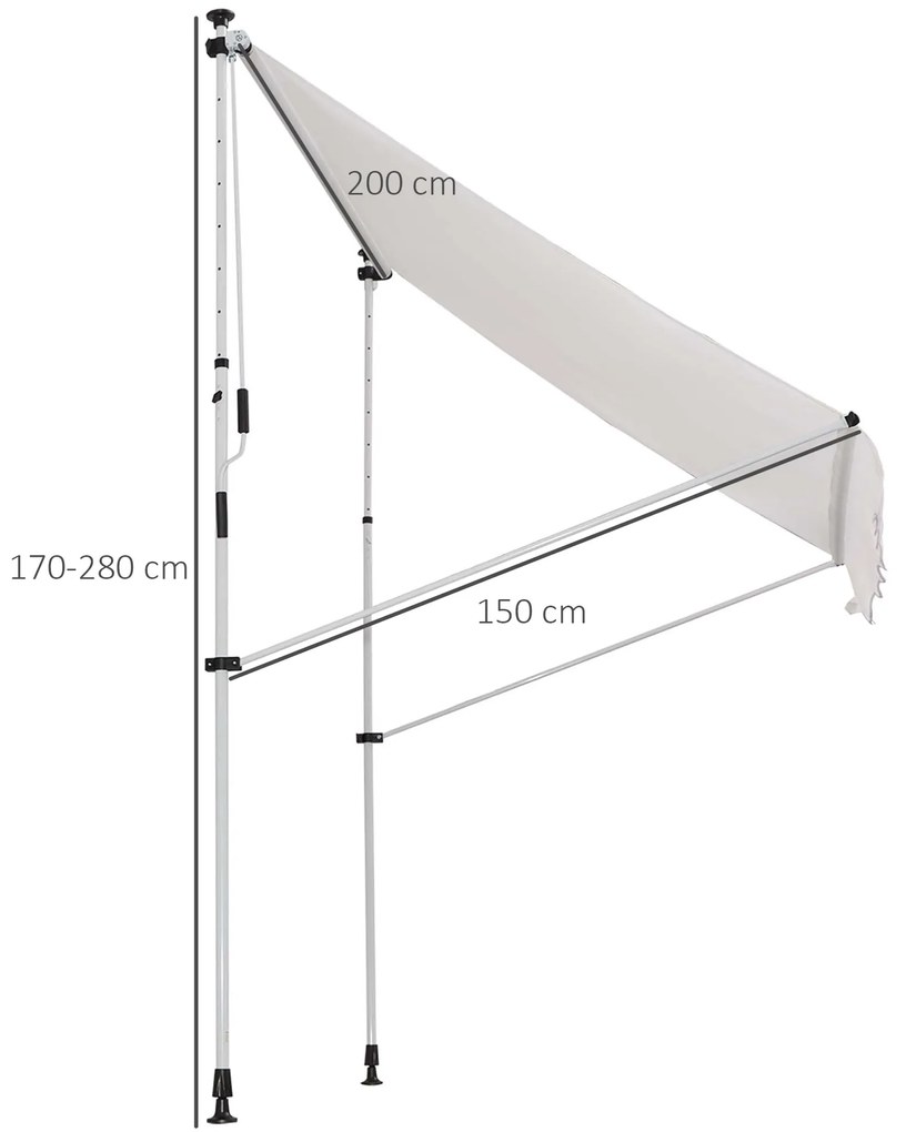 Toldo Manual Retrátil 200x150 cm com Manivela de Alumínio Ângulo Ajustável Proteção Solar para Varanda Jardim Pátio Branco