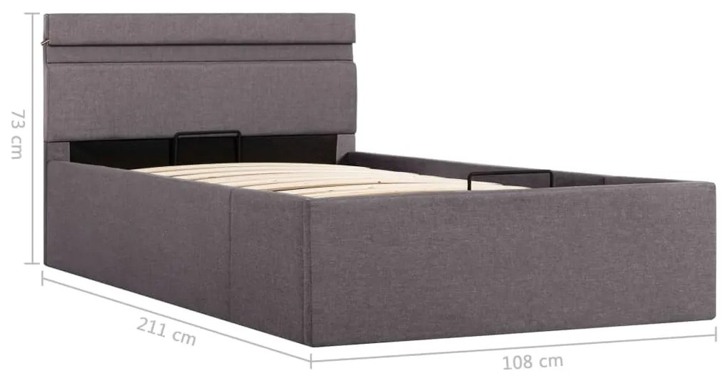 Cama hidráuli. arrumação LED 100x200cm tecido cinza-acastanhado