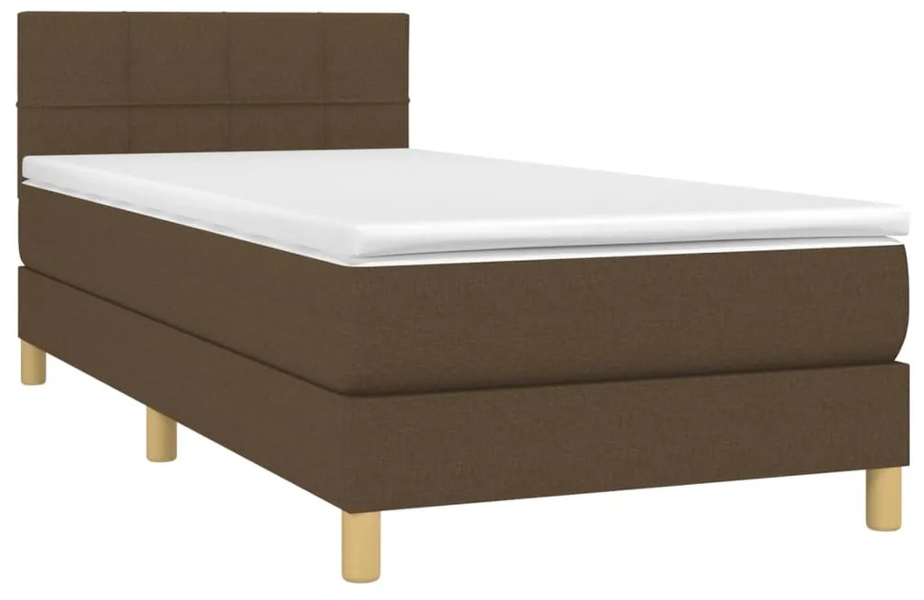 Cama box spring c/ colchão/LED 80x200cm tecido castanho-escuro