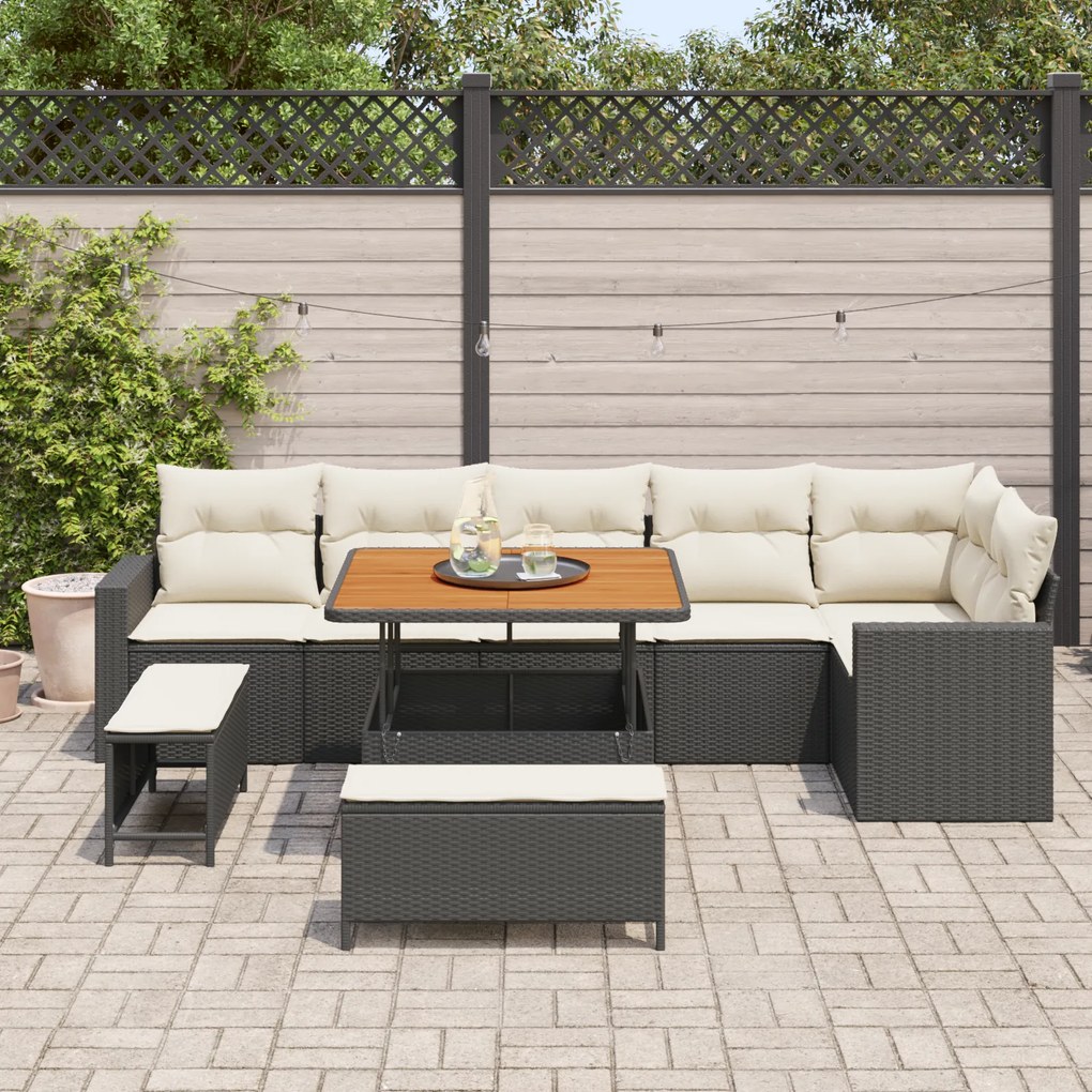 Conjunto de Sofá de Jardim vidaXL de 9 Peças com Almofadas de Rattan P