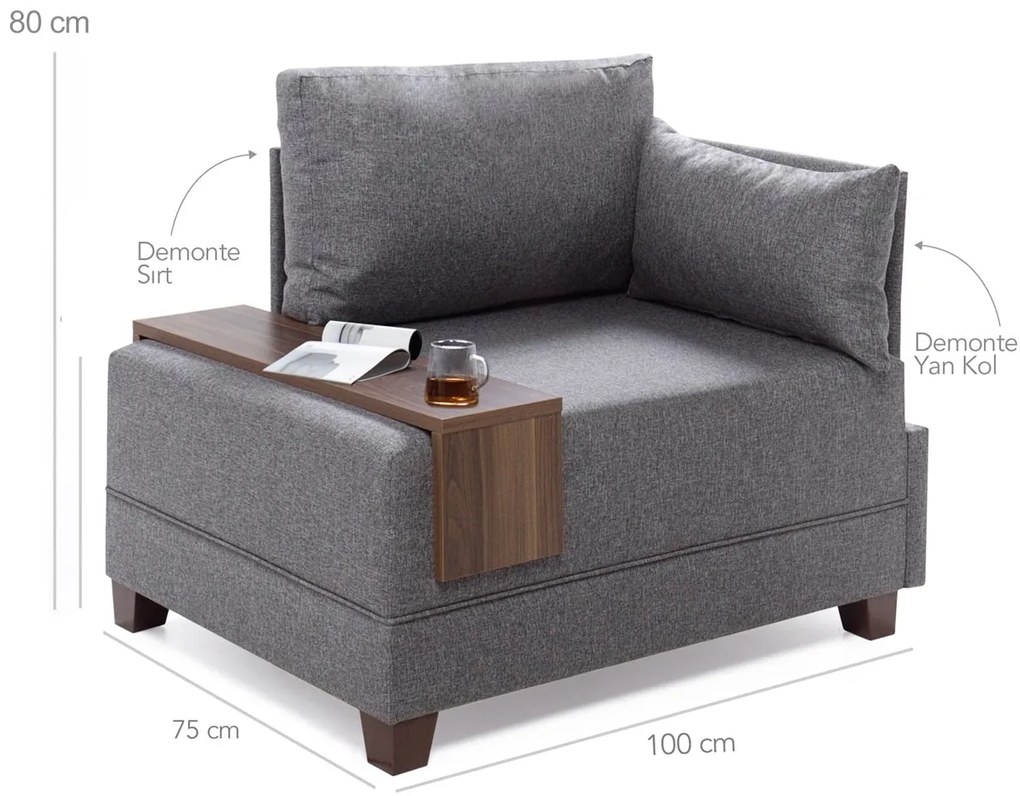 Sofá de 1 Lugar Fly – Cinzento – 100x80x75 cm