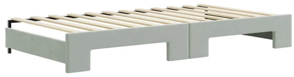 Sofá-cama c/ gavetão e colchões 100x200cm veludo cinzento-claro