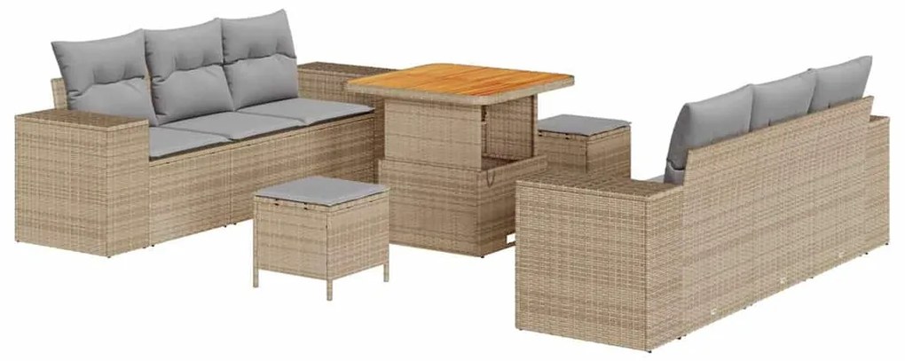 Conjunto de Sofá de Jardim vidaXL de 9 Peças com Almofadas Bege Rattan