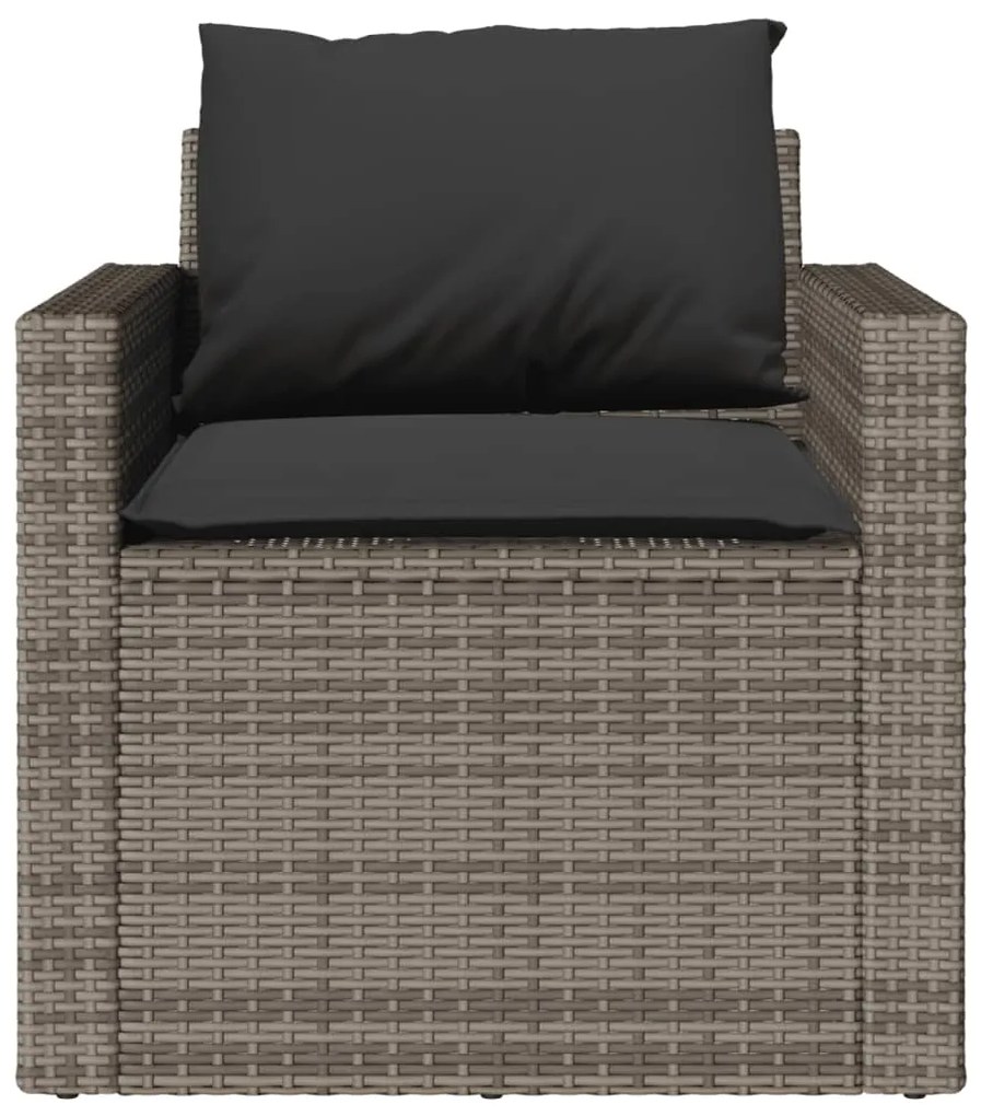 4 pcs conjunto sofás de jardim c/ almofadões vime PE cinzento