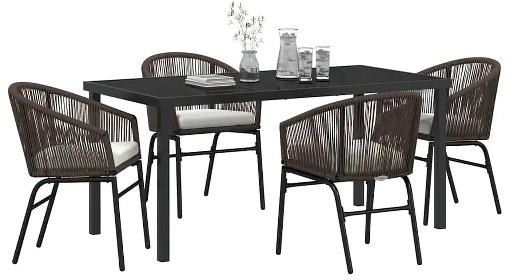 Conjunto de Jantar de Jardim com 5 Peças e Almofadas em Rattan de Poli