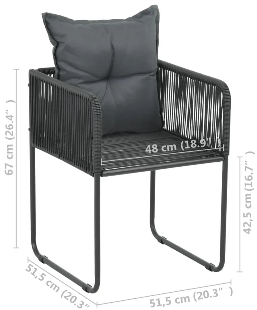 Cadeiras de exterior 4 pcs c/ almofadões vime PE preto