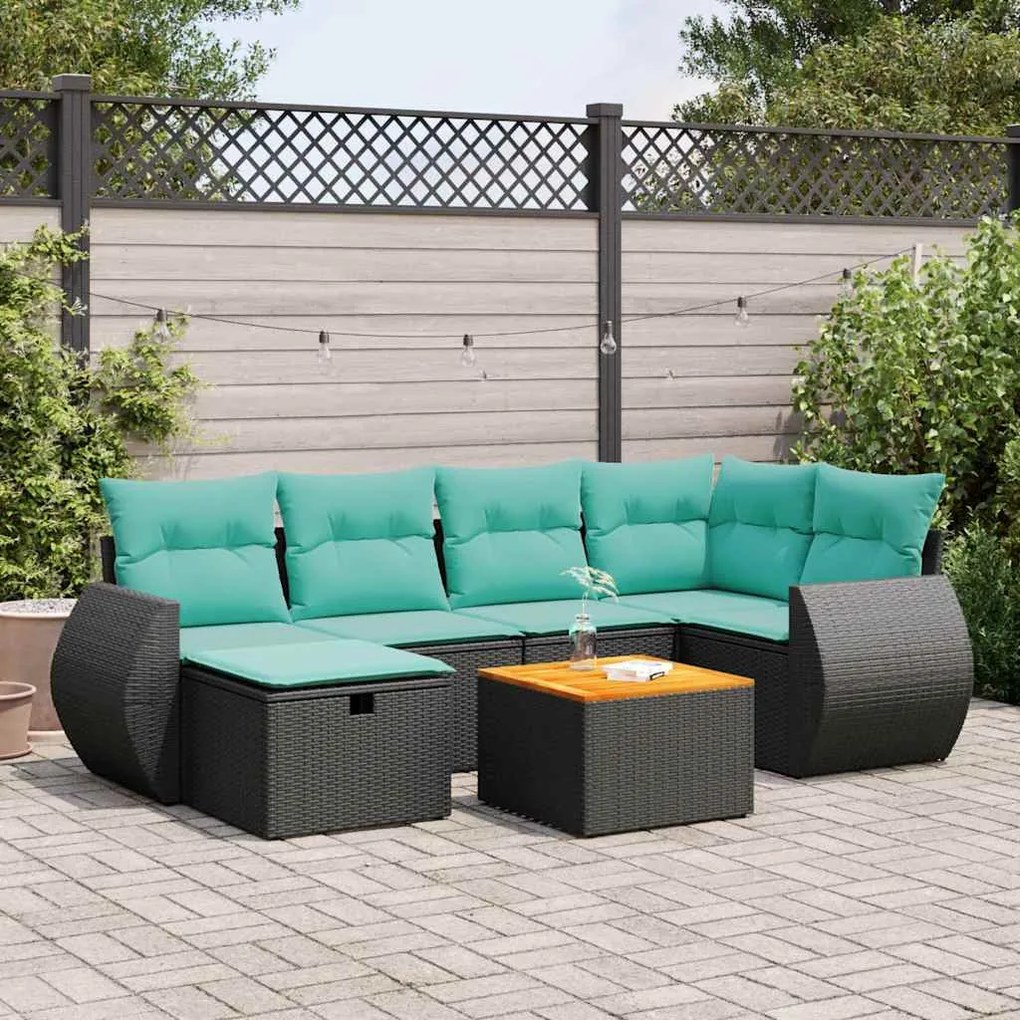 vidaXL 7 pcs conjunto de sofás p/ jardim c/ almofadões vime PE preto
