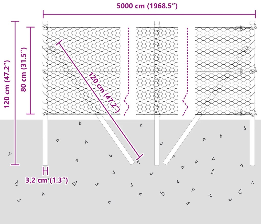 Cerca Hexagonal vidaXL Cinza 0,8x50 m Aço