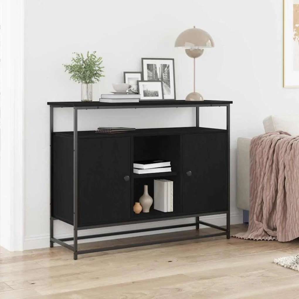Buffet vidaXL Preto Carvalho 100x35x80 cm Madeira Engenharia e Aço
