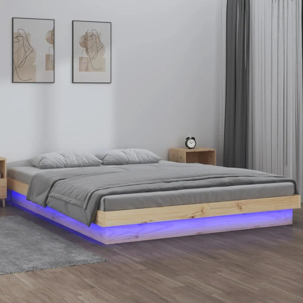 Estrutura cama king size c/ LEDs 150x200cm 5FT madeira maciça