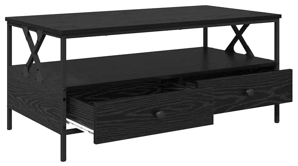 Mesa de centro com gaveta com prateleira Carvalho preto 100 x 51 x 45