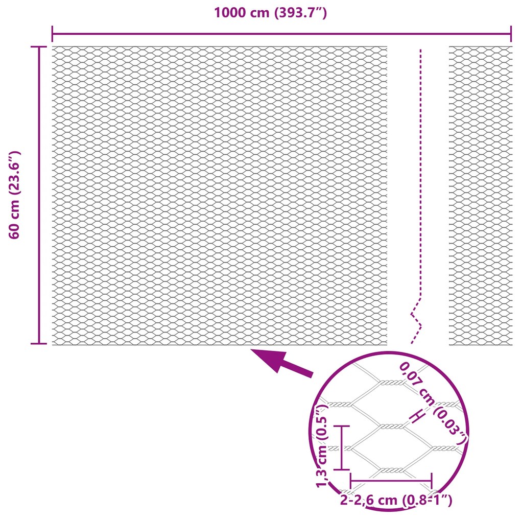 Cerca Hexagonal vidaXL Cinza 0,6x10 m Aço