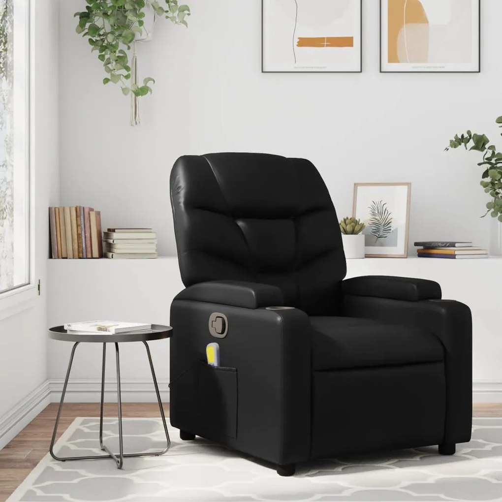 vidaXL Poltrona de massagens reclinável couro artificial preto